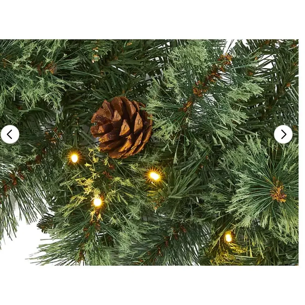 6-ft White Mountain Pine Garland Warm LED Lights and Pinecone